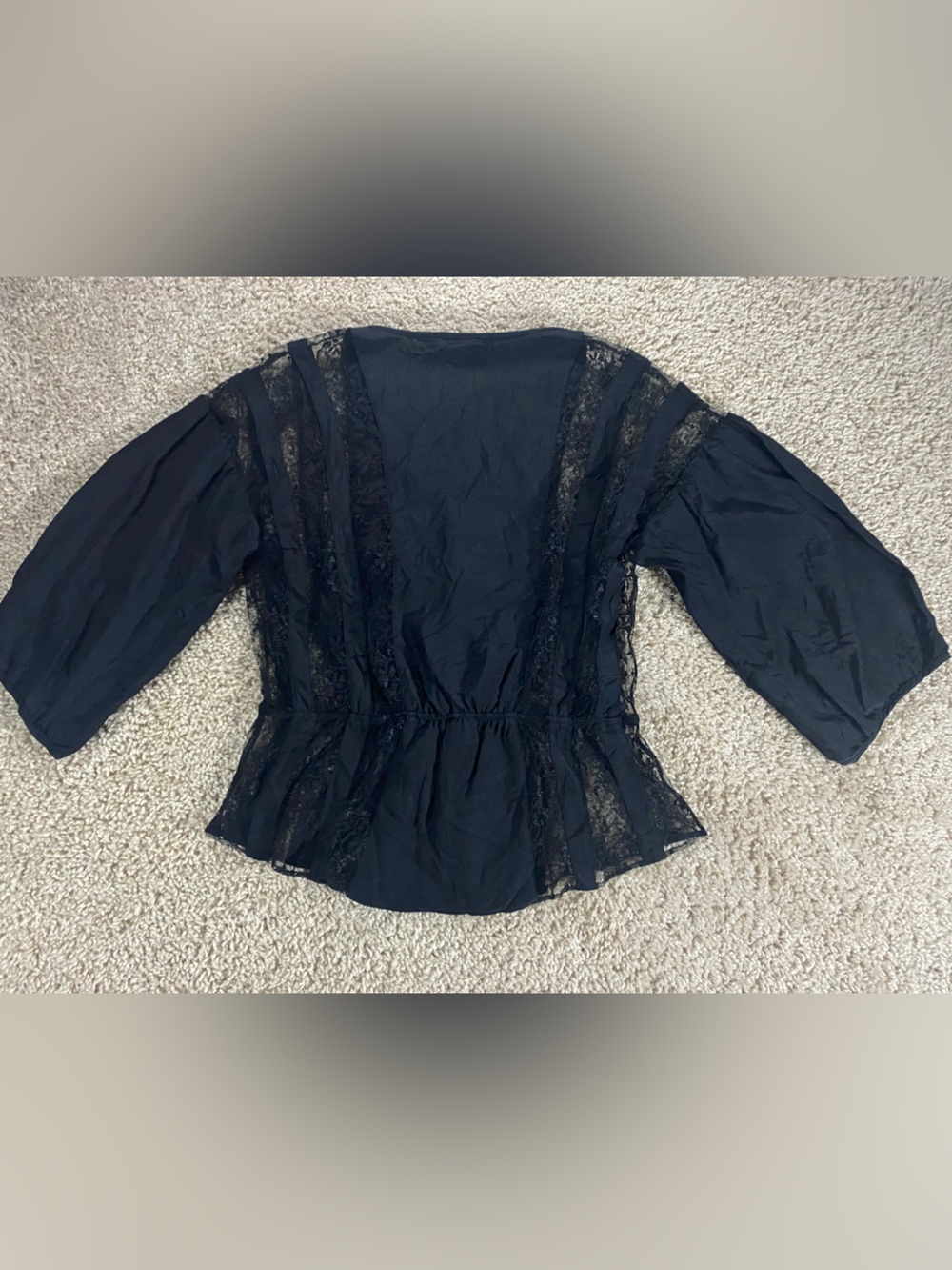 Parker Black Lace Peplum Blouse Top XS - Picture 7 of 9